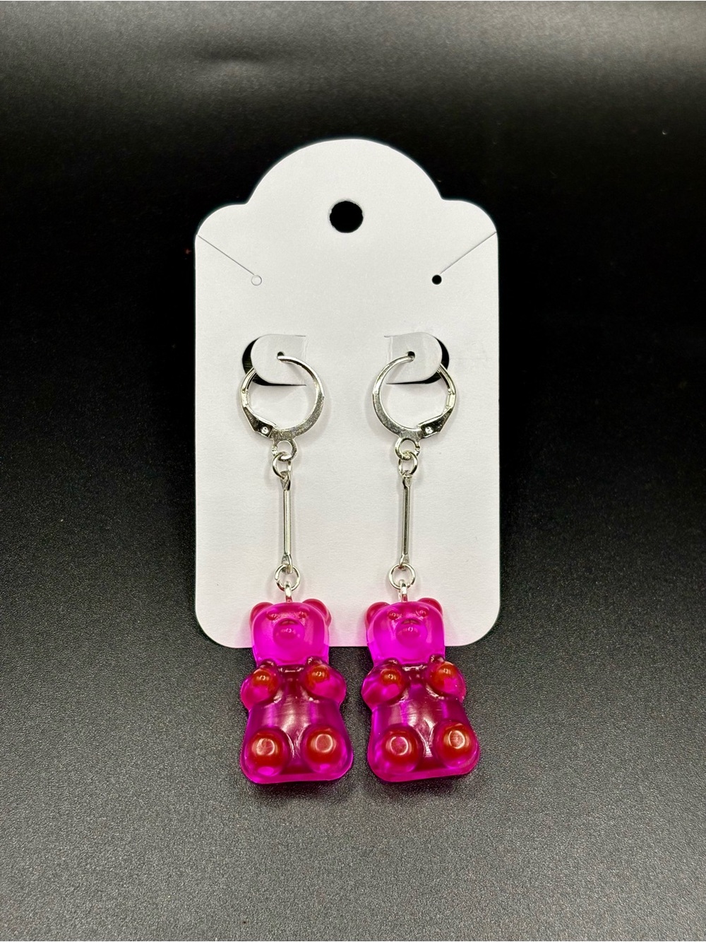 Pink Gummy Bear Dangle Hoop Earrings